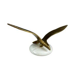 Vintage Brass bird in Flight on Marble Base Paperweight